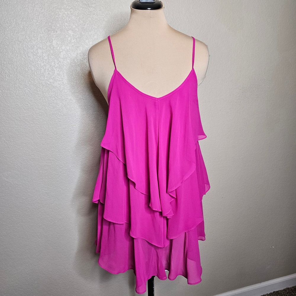 In Bloom by‎ Jonquil Magenta Pink Tiered Ruffle Chemise Nightgown Small